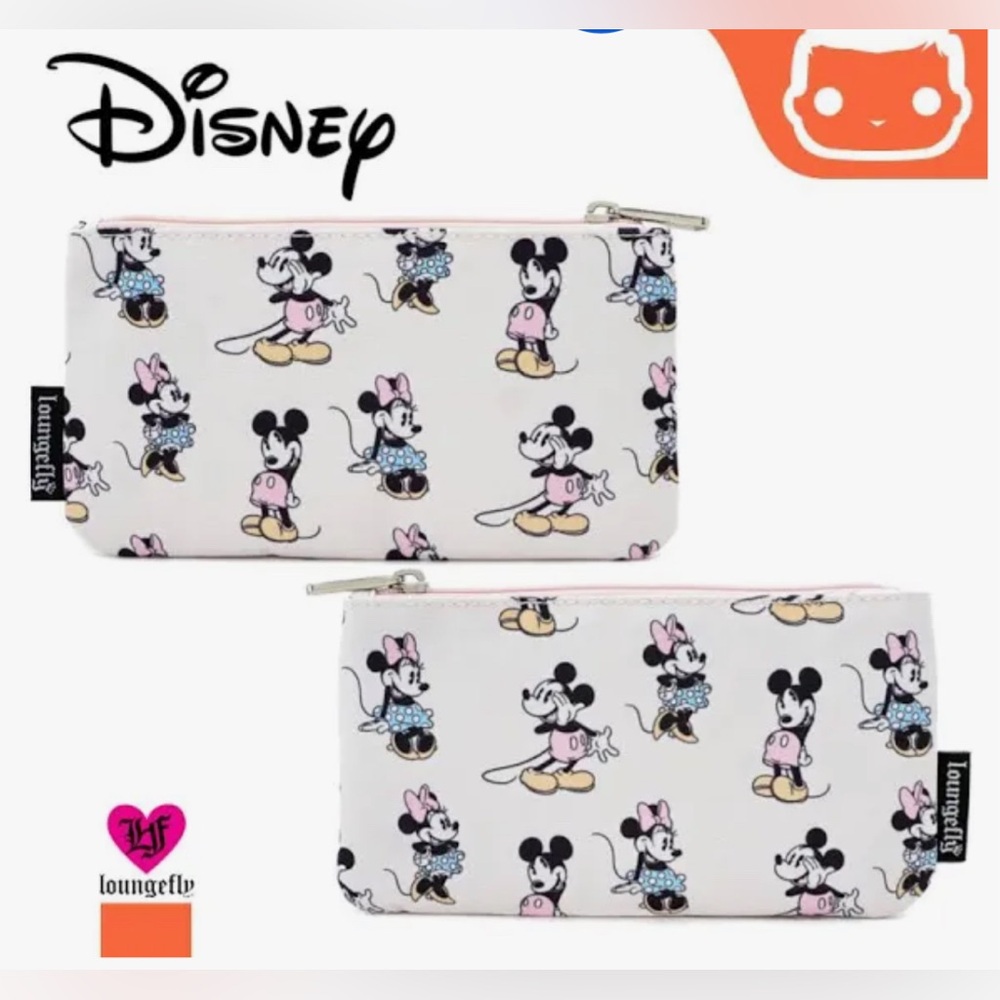 Loungefly White Minnie Mouse Small Zip Pouch with Pink & Yellow Accents NWT